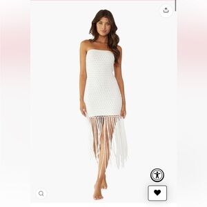 PQ Swim x Revolve Vanessa Strapless Fringe Dress Water Lily White size M/L NWT